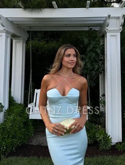 Wholesa Sheath Sexy Halter Blue formal dresses Bridesmaid Dresses evening gown Prom Dress