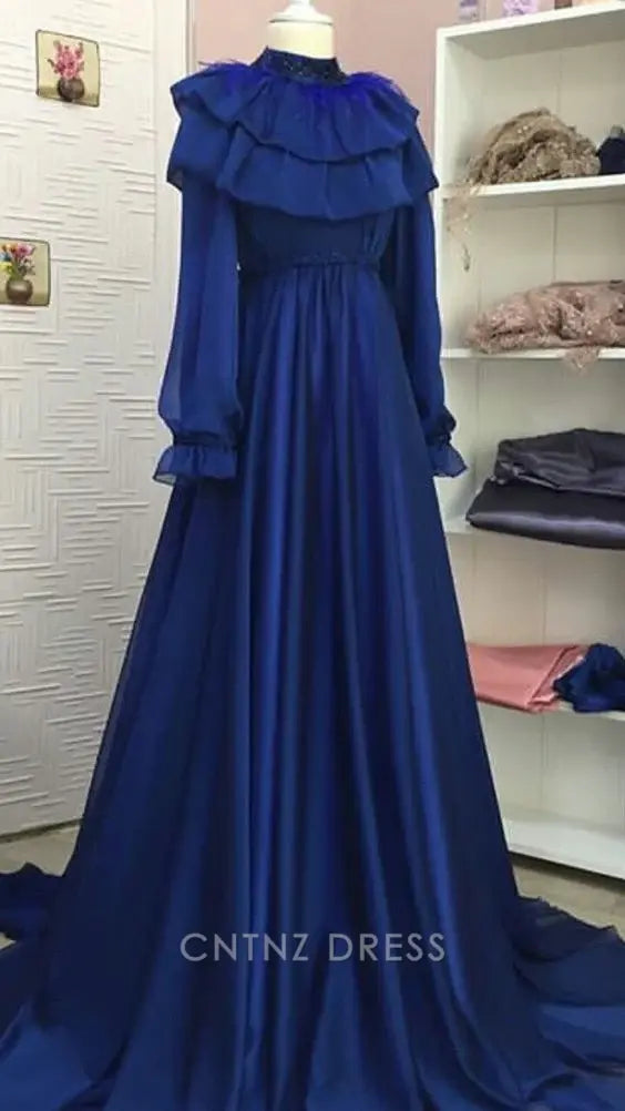 Wholesa A-line Long Sleeve Royal Blue Long formal dresses Bridesmaid Dresses evening gown Prom Dress