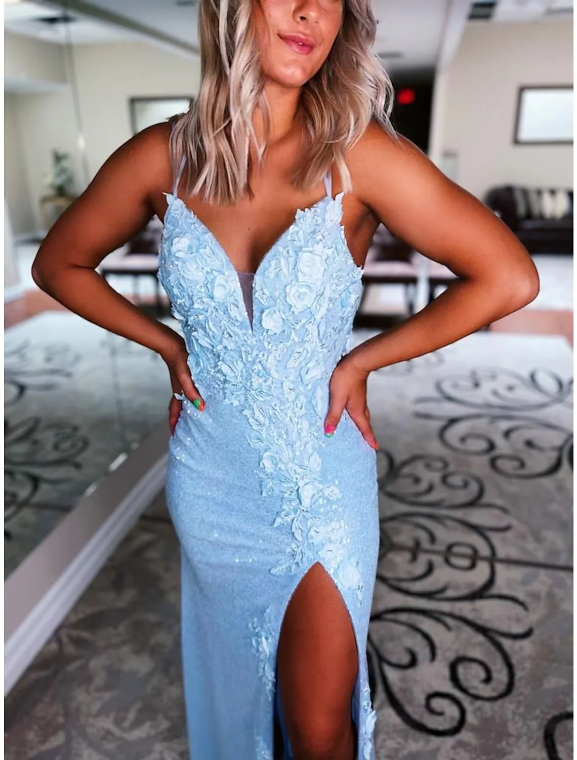 Wholesa Mermaid / Trumpet Prom Dresses Sexy Dress Formal Sweep / Brush Train Sleeveless V Neck Sequined Backless with Sequin Appliques