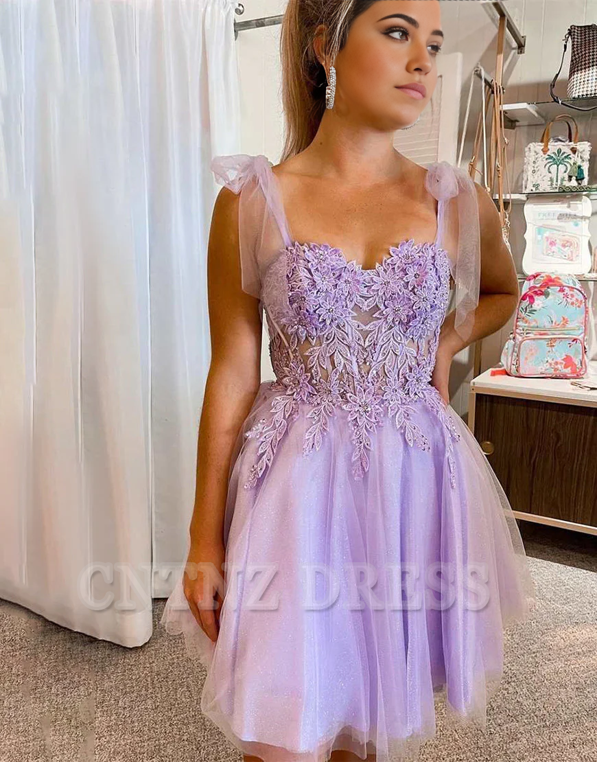 Wholesa A-Line Tie Straps Short formal dresses Bridesmaid Dresses evening gown Prom Dress Homecoming Dress With Appliques