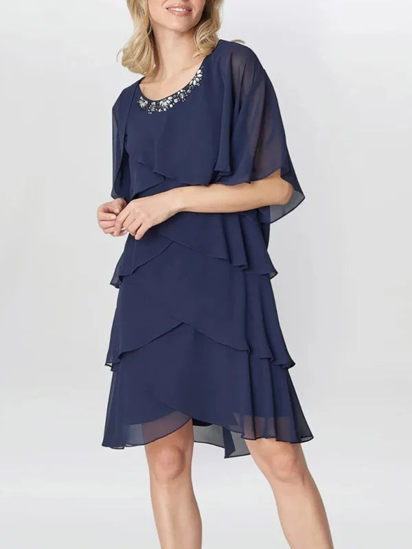 Wholesa A-Line Scoop Half Sleeves Knee-Length Mother Of The Bride Dresses