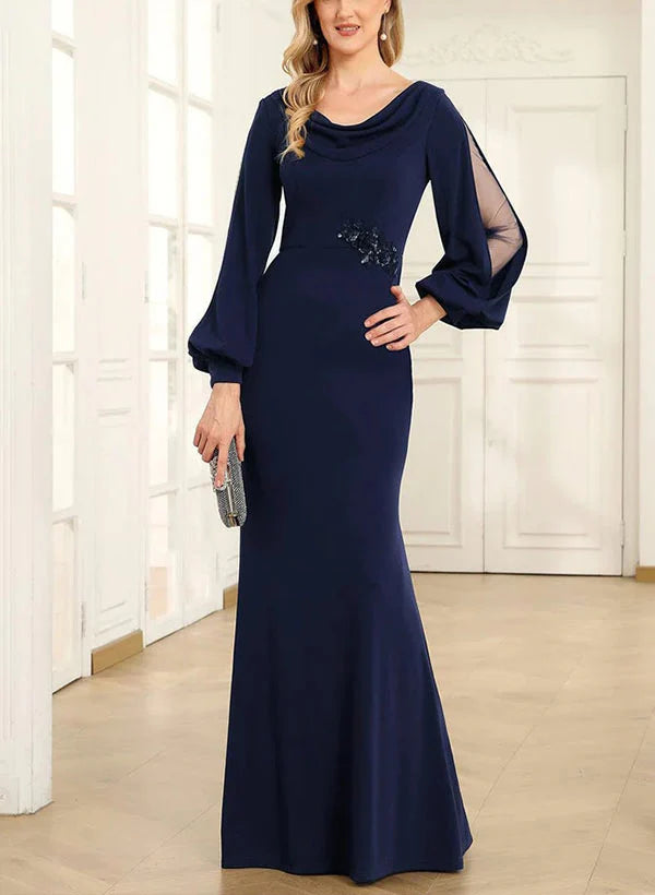 Wholesa Sheath Cowl Neck Long Sleeves Floor-Length Mother Of The Bride Dresses