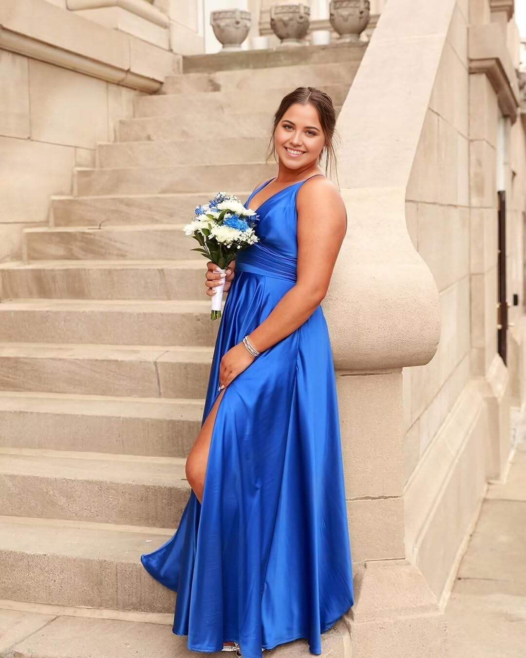 Wholesa A-line V Neck Spaghetti Straps Satin Long formal dresses Bridesmaid Dresses evening gown Prom Dress