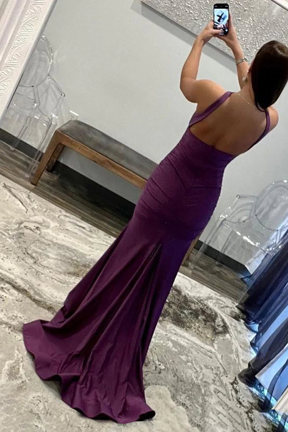 Wholesa Mermaid Halter Neck Satin Prom Dress