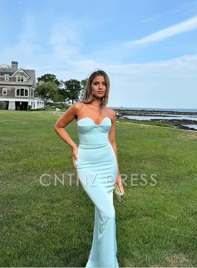 Wholesa Sheath Sexy Halter Blue formal dresses Bridesmaid Dresses evening gown Prom Dress