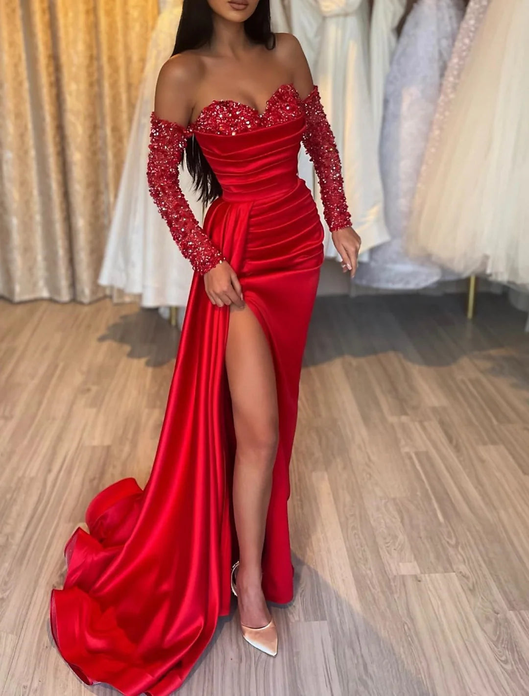 Wholesa Sheath Sweetheart Floor-Length Long Prom Dresses