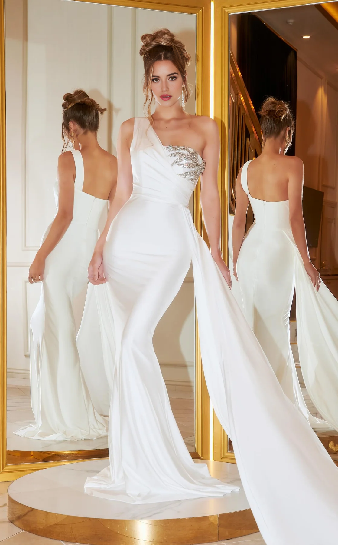 CNTNZ DRESS Mermaid One-Shoulder Sleeveless Asymmetric Neckline Beadwork Ruched Bodice Fashion Hot Sale Wedding Dress