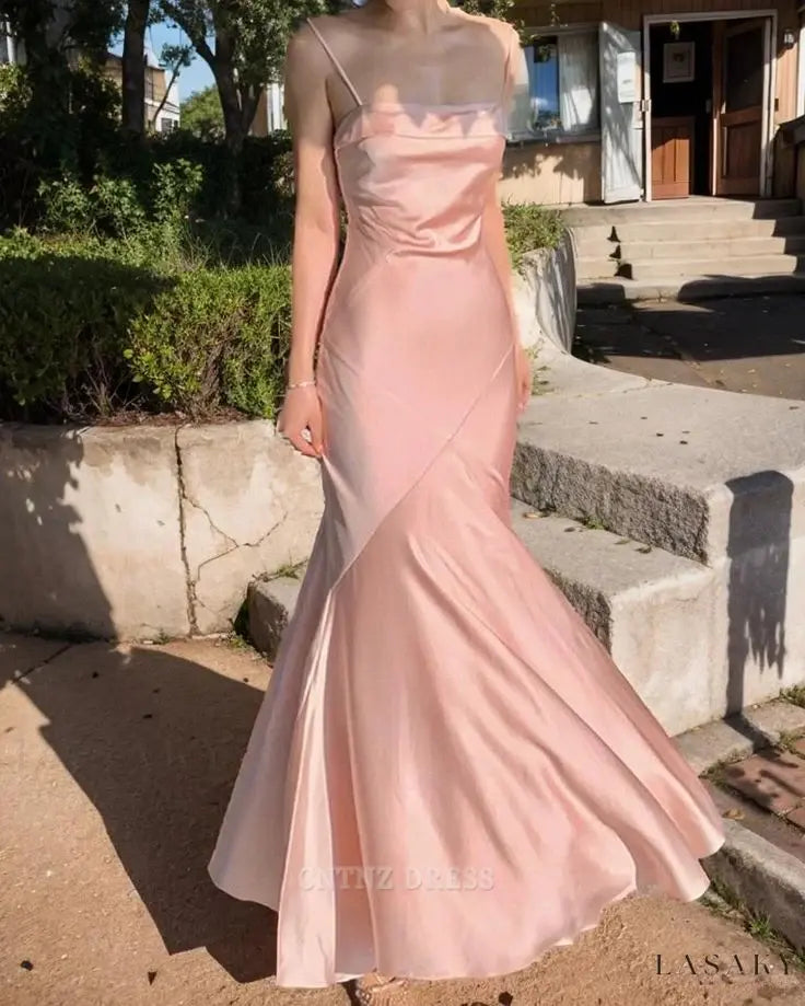 Wholesa Mermaid Spaghetti Straps Sleeveless Ruffles Pink formal dresses Bridesmaid Dresses evening gown Prom Dress