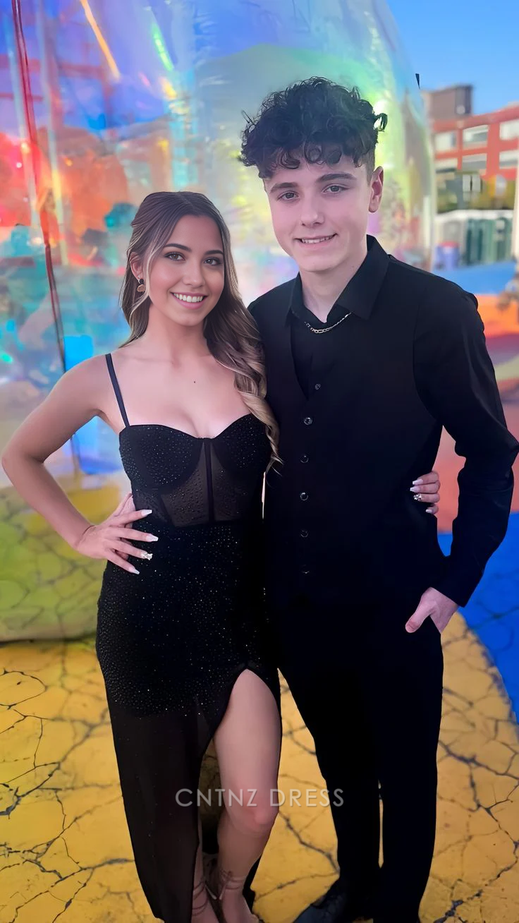 Wholesa Mermaid Spaghetti Straps Sexy Black Tulle Beaded Slit formal dresses Bridesmaid Dresses evening gown Prom Dress