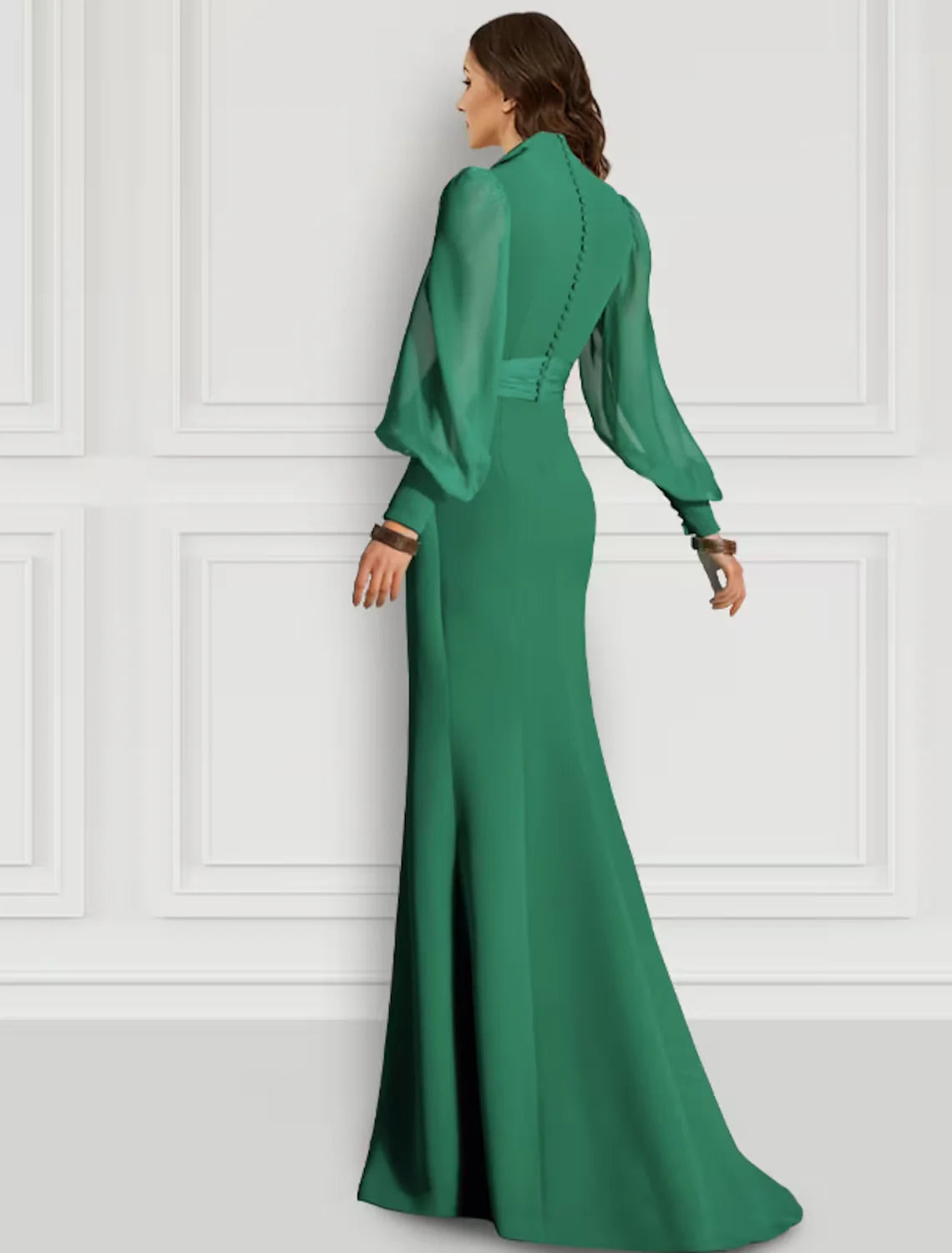 Wholesa Mermaid / Trumpet Evening Gown Elegant Dress Formal Sweep / Brush Train Long Sleeve V Neck Chiffon with Slit Strappy