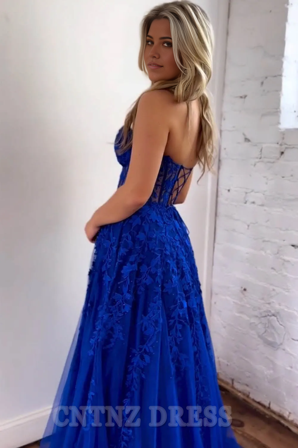Wholesa A-Line Sweetheart Long Tulle Royal Blue formal dresses evening gown Prom Dress With Appliques