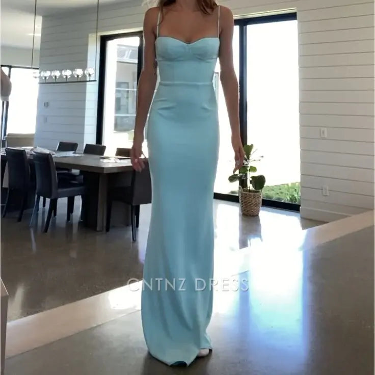 Wholesa Sheath Elegant Spaghetti Straps Satin Blue formal dresses Bridesmaid Dresses evening gown Prom Dress