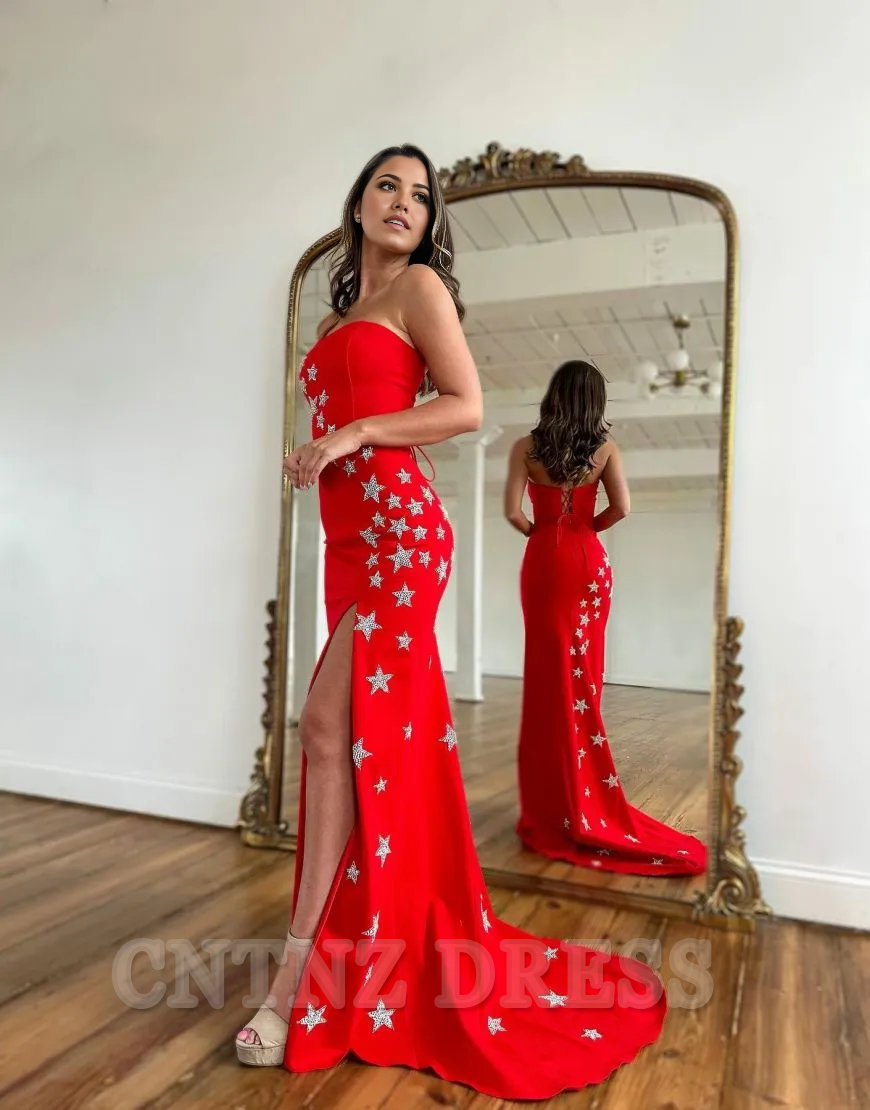 Wholesa Sheath Strapless Long formal dresses evening gown Prom Dress With Pentagrams
