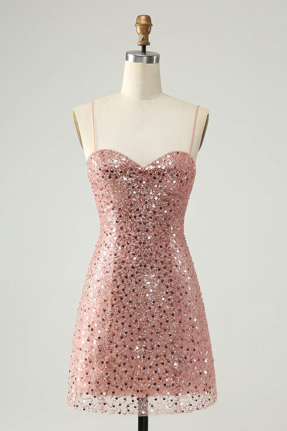 Wholesa A-Line Sparkly Spaghetti Straps Sequins Cocktail Dress Homecoming Dresses