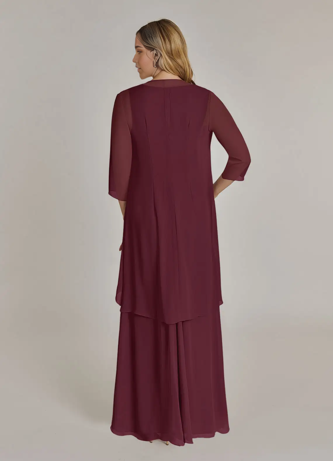 Wholesa A-Line V-Neck Pleated Chiffon Cabernet Mother of the Bride Dresses