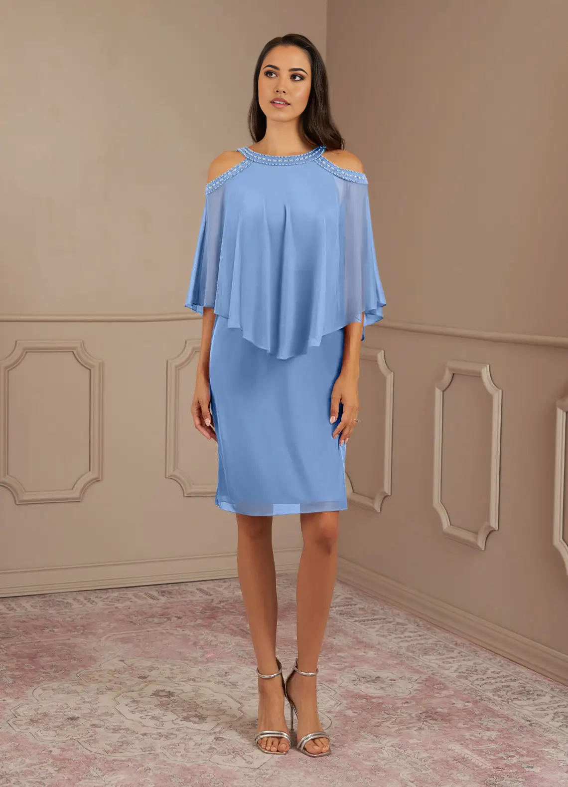 Wholesa Sheath Sequins Steel Blue formal dresses evening dress Mother of the Bride Dresses