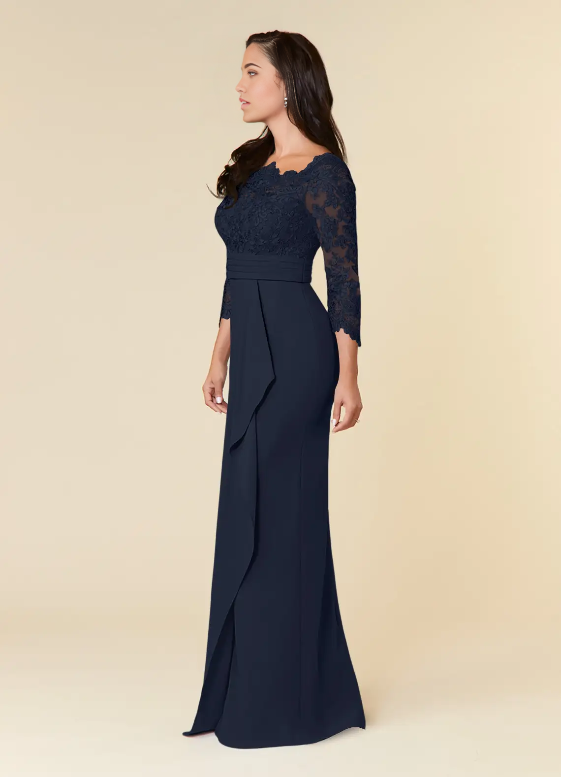 Wholesa Sheath 3/4 Length Sleeve Lace Appliques Dark Navy formal dresses evening dress Mother of the Bride Dresses