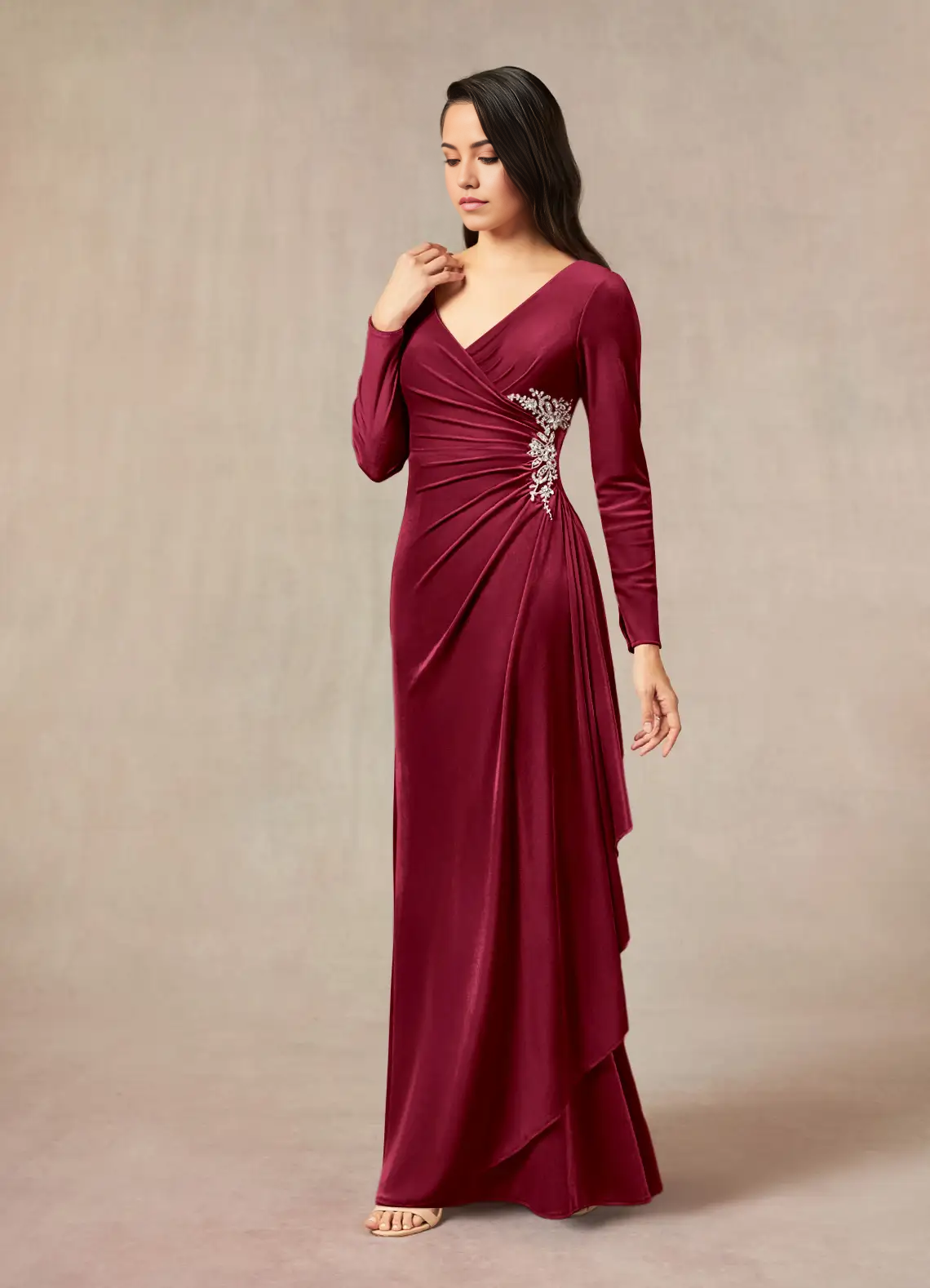 Wholesa Mermaid V-Neck Pleated Velvet Burgundy formal dresses evening dress Mother of the Bride Dresses