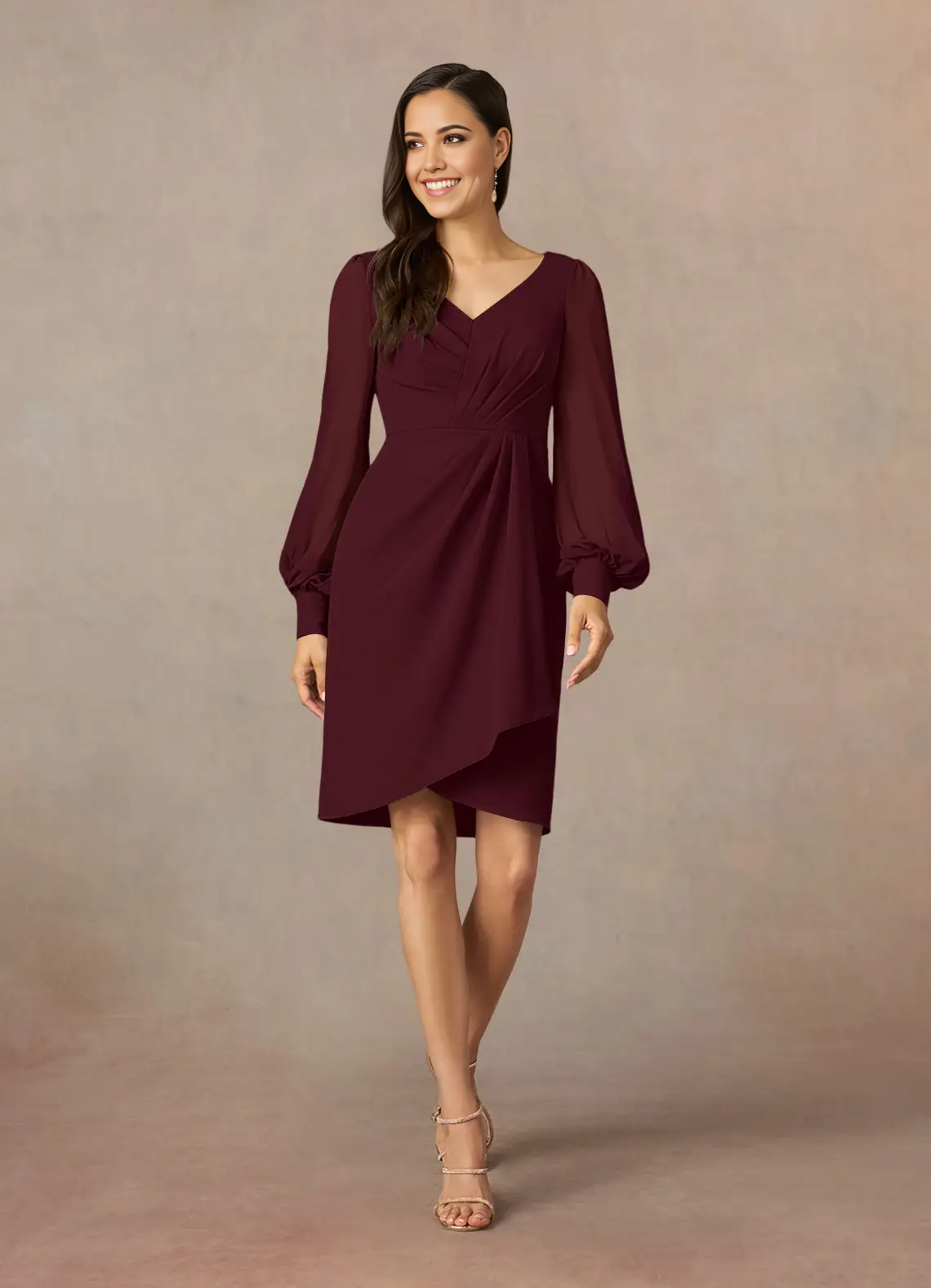 Wholesa Sheath V-Neck Pleated Cabernet formal dresses evening dress Mother of the Bride Dresses