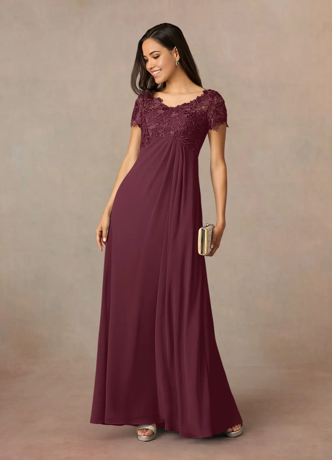 Wholesa A-Line Appliques Lace Chiffon Cabernet formal dresses evening dress Mother of the Bride Dresses