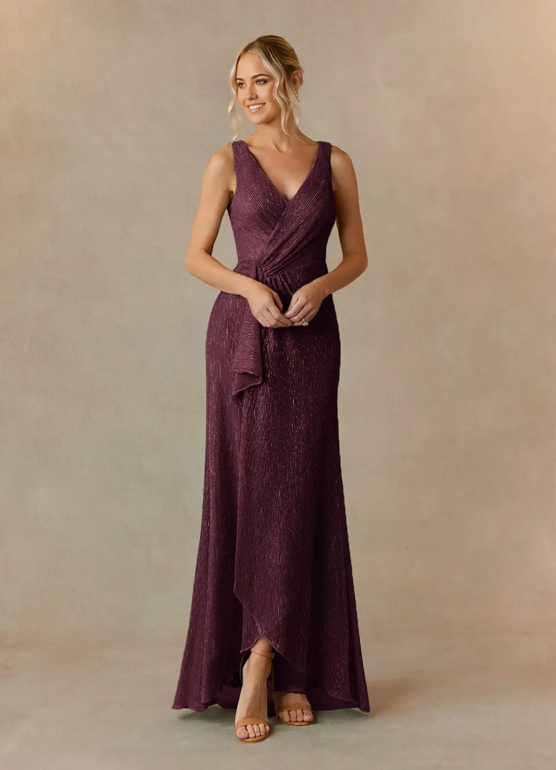 Wholesa A-Line V-Neck Ruched Mulberry Mother of the Bride Dresses