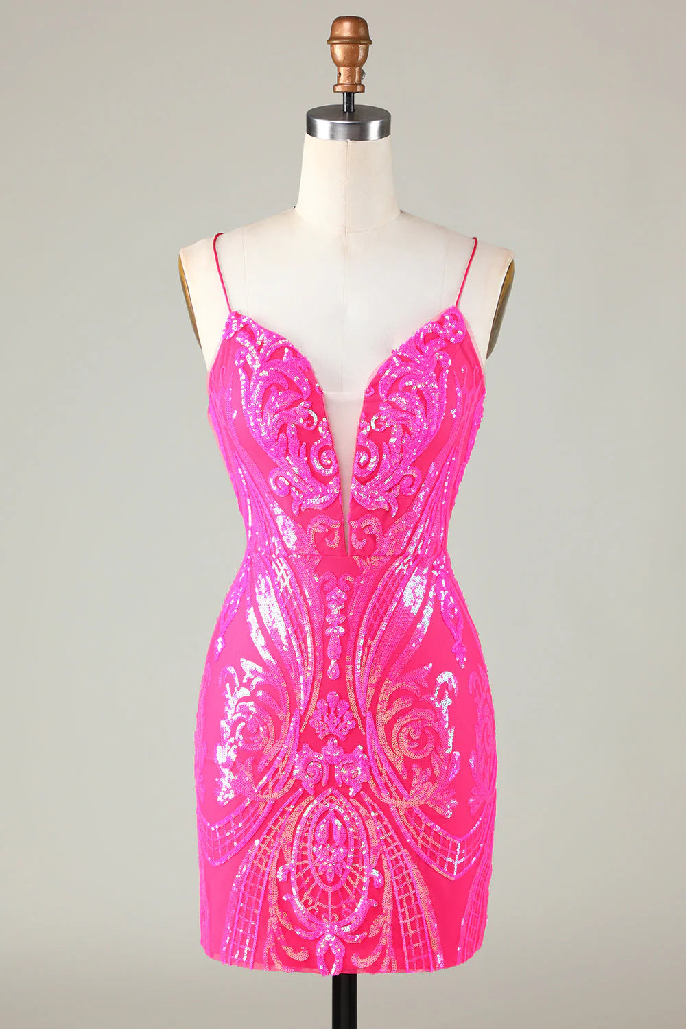 Wholesa Sparkly Spaghetti Straps Backless Tight Sequins Short Party Dress Homecoming Dresses