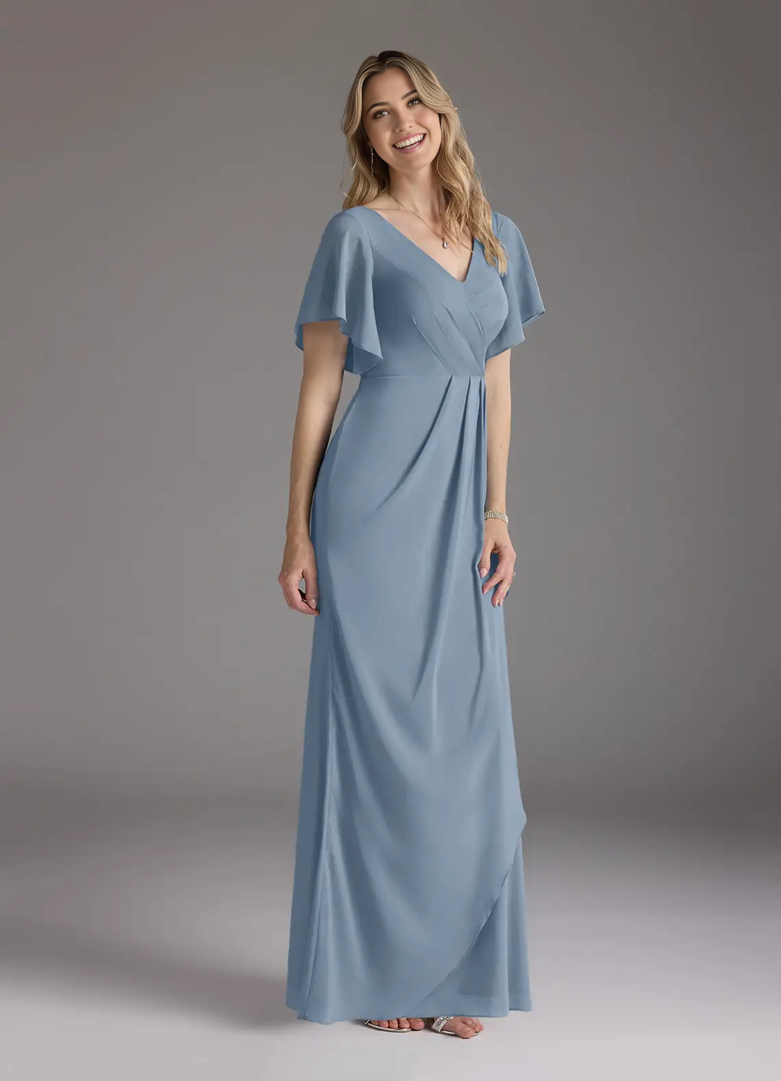 Wholesa Mermaid V-Neck Pleated Chiffon Dusty Blue formal dresses evening dress Mother of the Bride Dresses