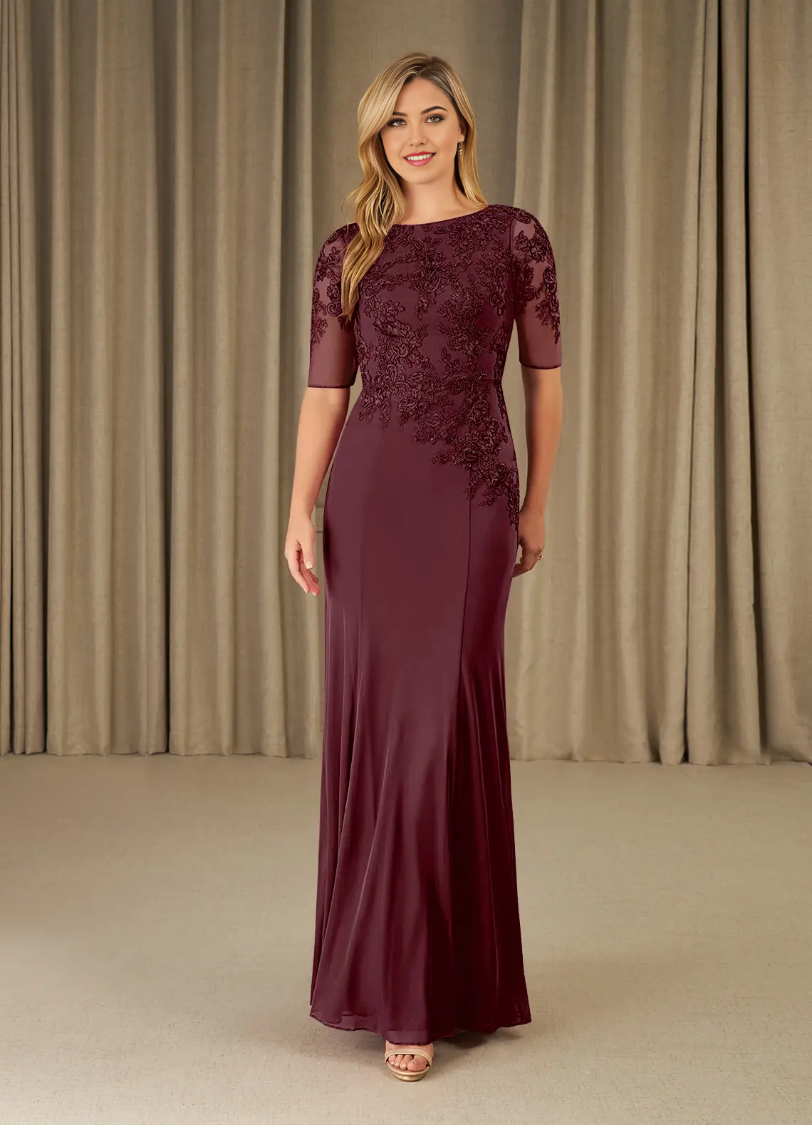 Wholesa Mermaid Lace Appliques Cabernet formal dresses evening dress Mother of the Bride Dresses