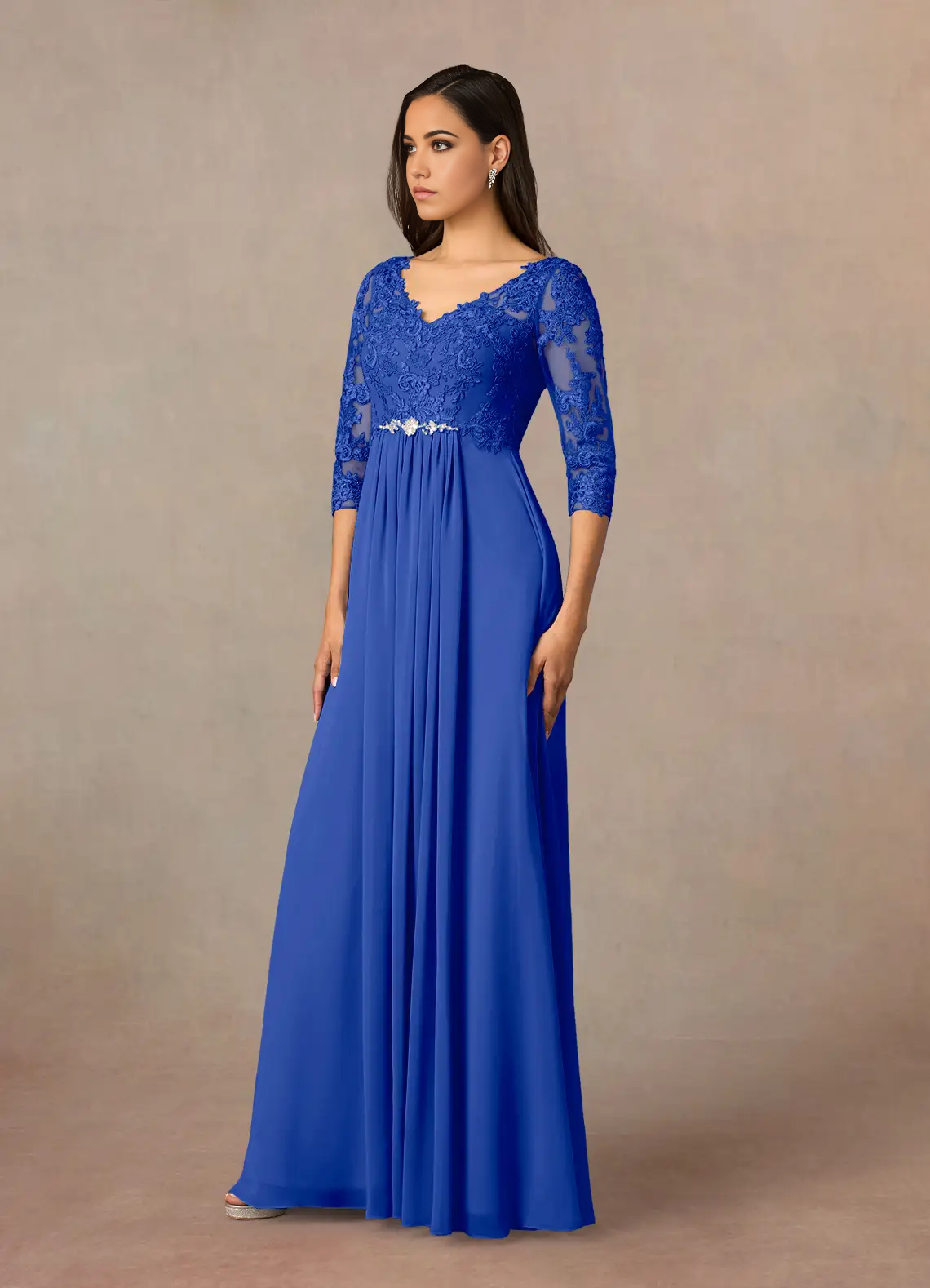 Wholesa A-Line V-Neck Lace Chiffon Royal Blue Mother of the Bride Dresses