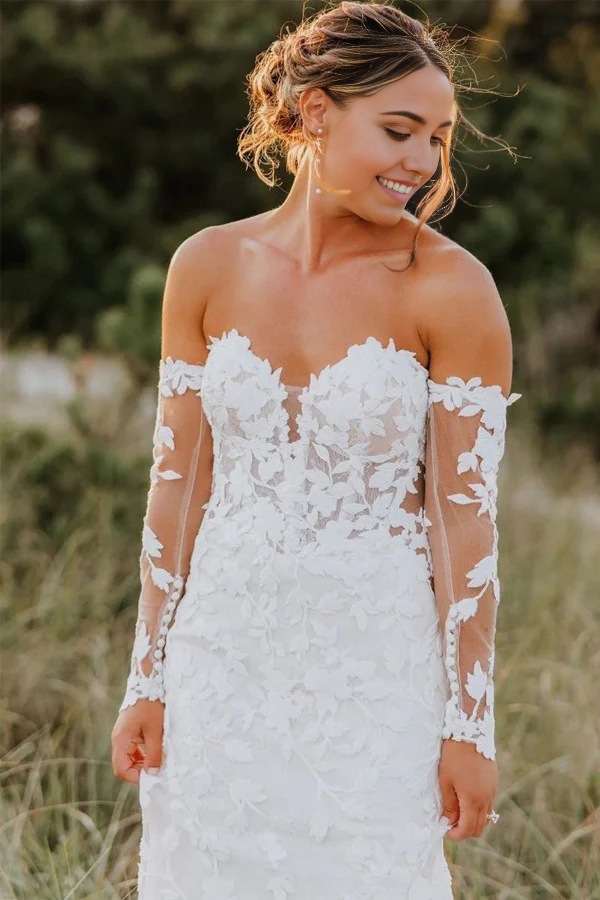 Wholesa Mermaid Sweetheart Long Sleeve Tulle Appliques Wedding Dress