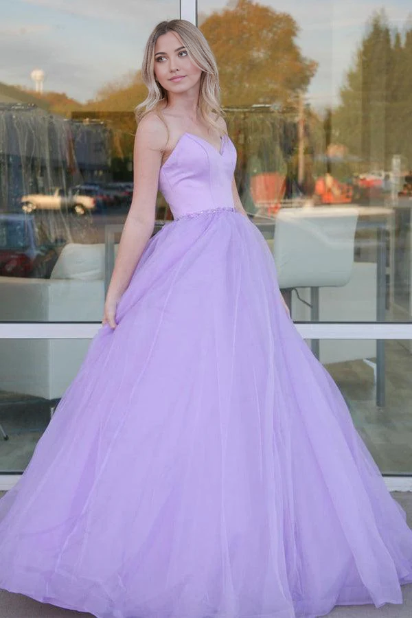 Wholesa A-line Sweetheart Ball Gown Prom Dresses Lilac Tulle Formal Dress