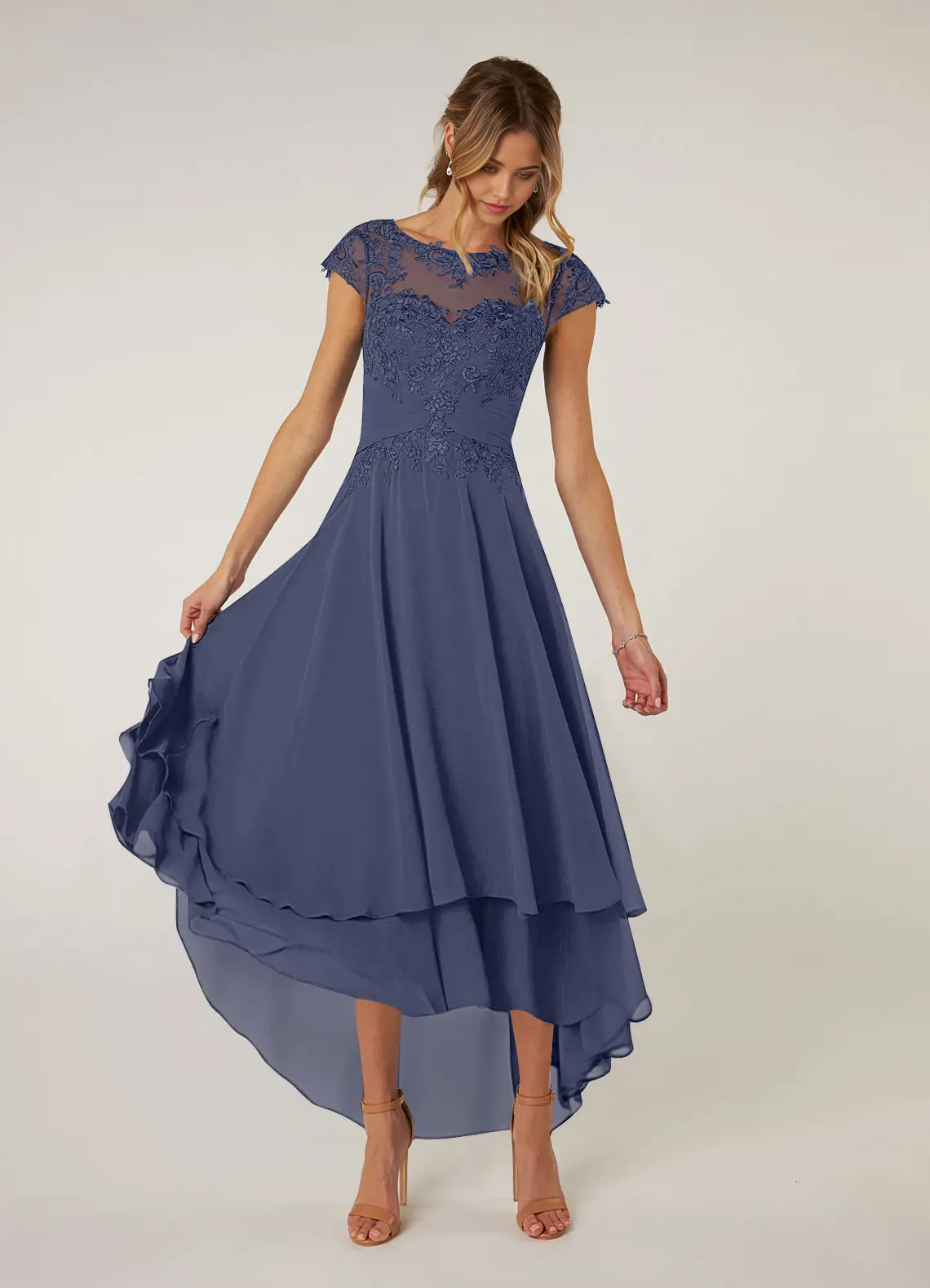 Wholesa A-line Crew Neck Lace Chiffon Stormy Mother of the Bride Dresses