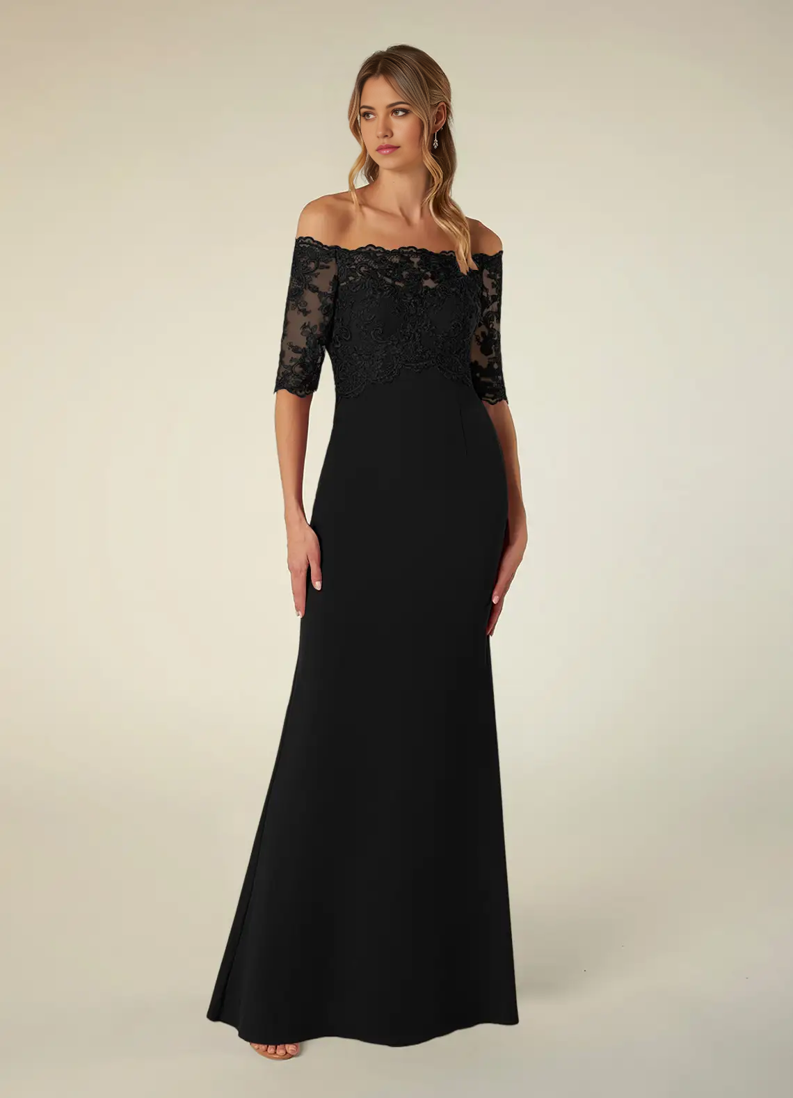 Wholesa Mermaid Off the Shoulder Lace Black formal dresses evening dress Mother of the Bride Dresses