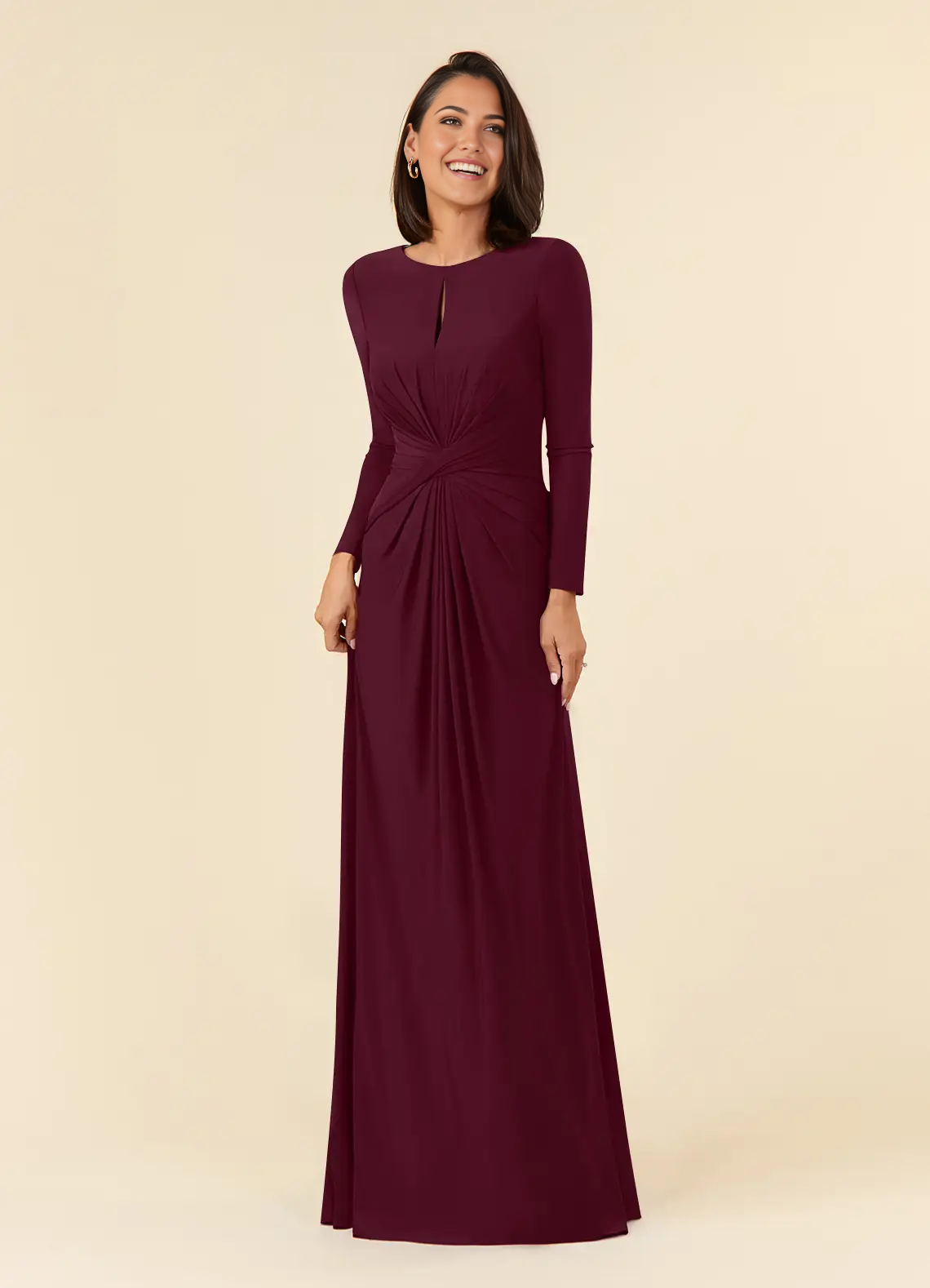 Wholesa A-Line Long Sleeve Pleated Cabernet formal dresses evening dress Mother of the Bride Dresses