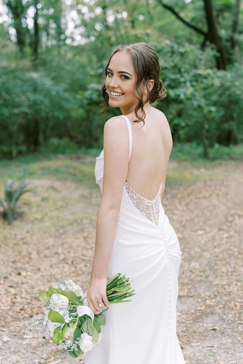 Wholesa Mermaid Satin Cowl Neck Wedding Dress with Slit