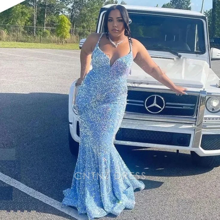 Wholesa Mermaid Plus Size Sexy Sky Blue Long formal dresses Bridesmaid Dresses evening gown Prom Dress