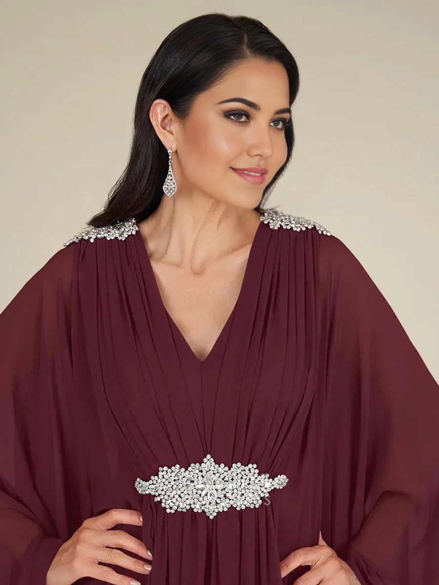 Wholesa A-Line V-Neck Sleeveless Applique Chiffon Wedding Guest Dresses Mother of the Bride Dresse