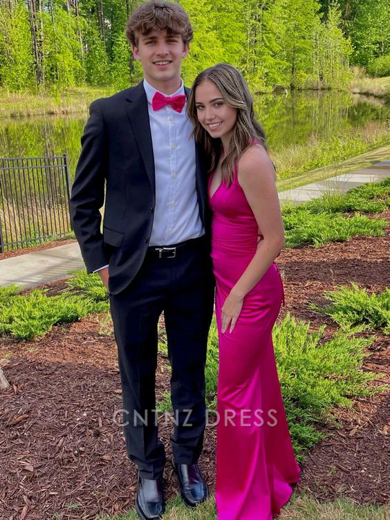 Wholesa Sheath V-Neck Hot Pink Long formal dresses Bridesmaid Dresses evening gown Prom Dress