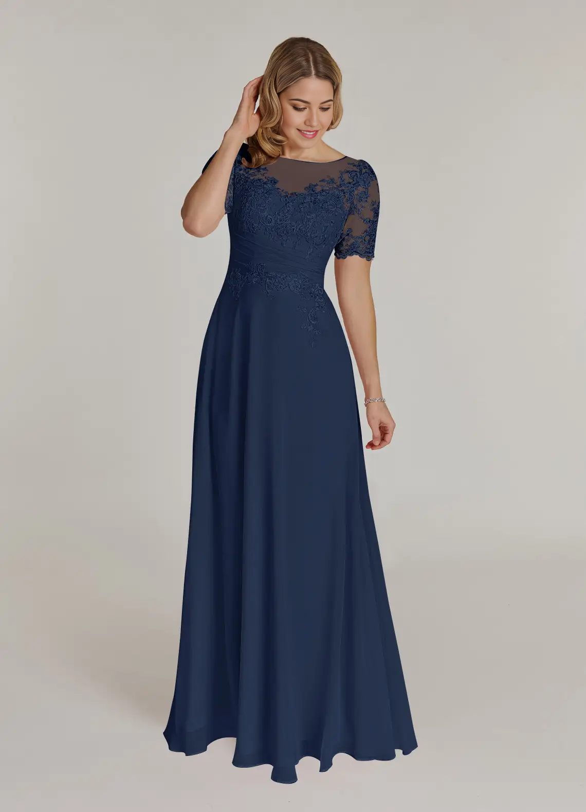Wholesa A-Line Lace Chiffon Dark Navy formal dresses evening dress Mother of the Bride Dresses