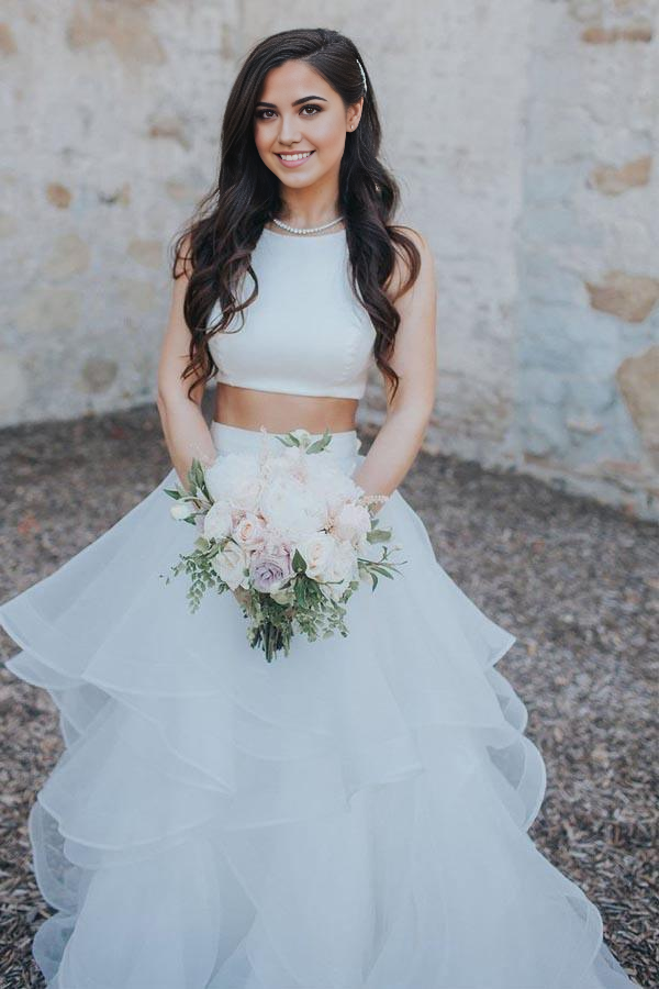 Wholesa Two Piece A-line White Ruffle Skirt Wedding Dress