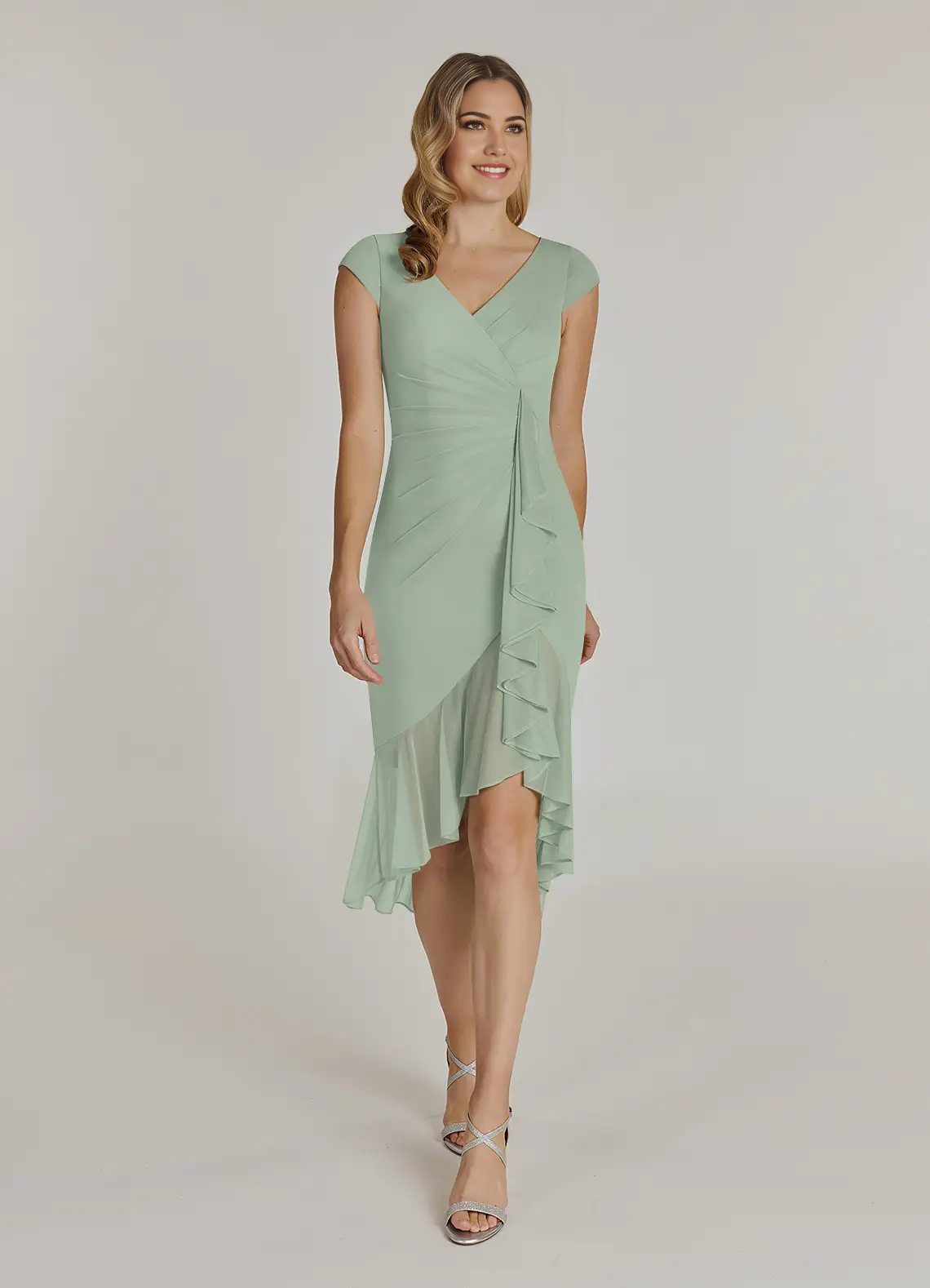 Wholesa Sheath V-Neck Pleated Dusty Sage formal dresses evening dress Mother of the Bride Dresses