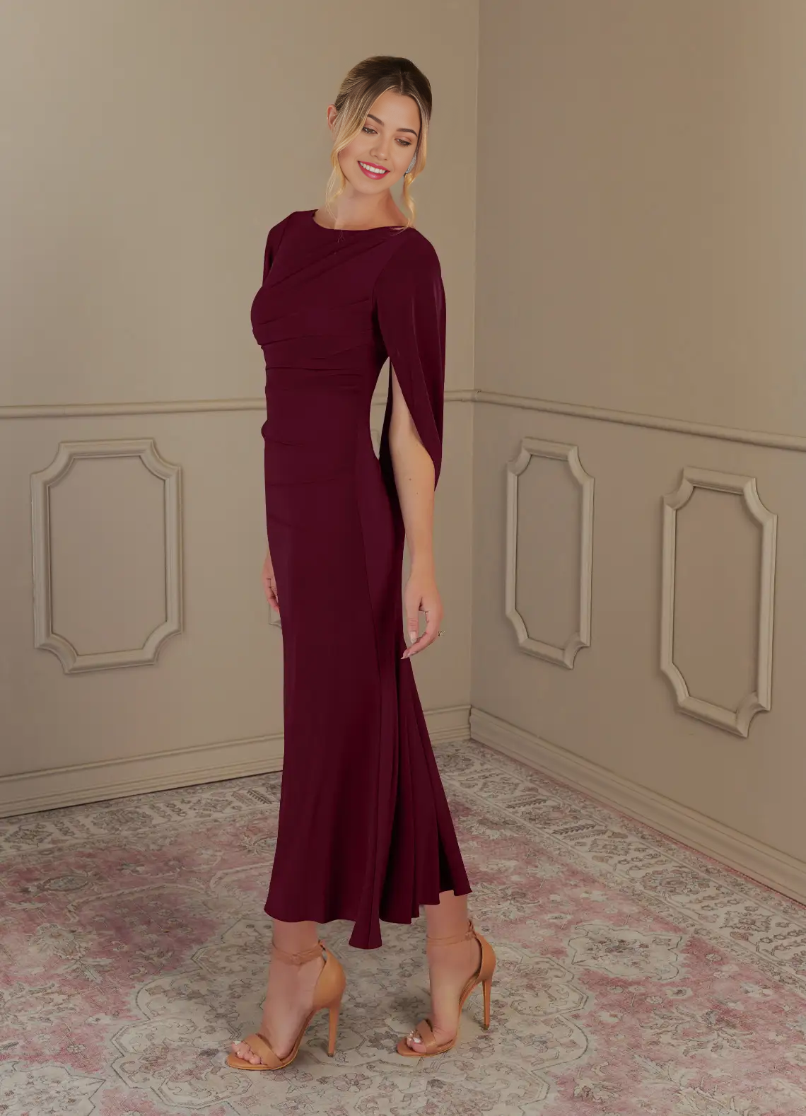 Wholesa Sheath Boatneck Cabernet formal dresses evening dress Mother of the Bride Dresses