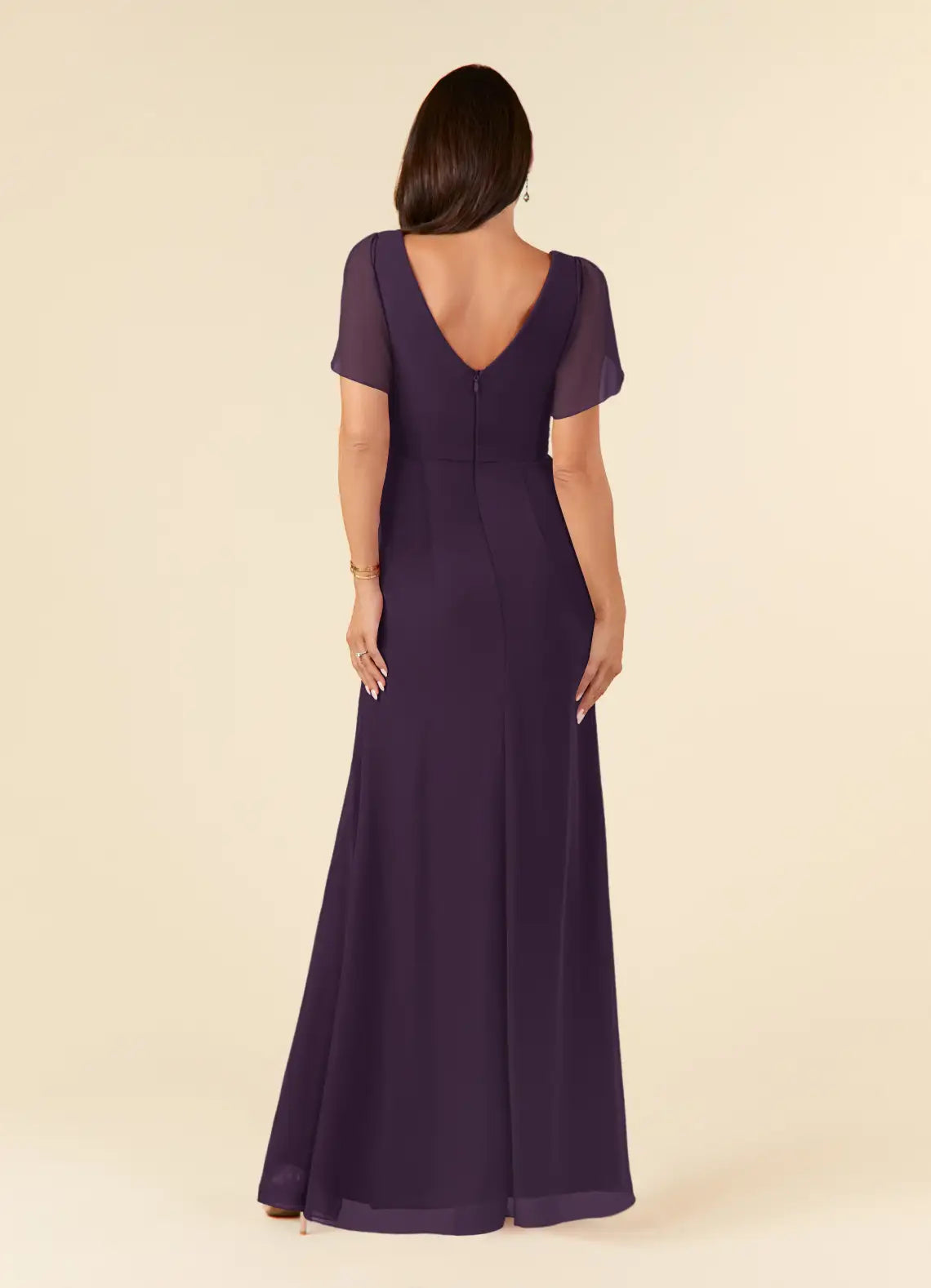 Wholesa Sheath V-Neck Pleated Chiffon Plum Mother of the Bride Dresses