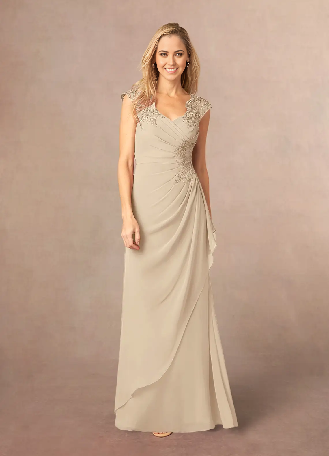 Wholesa A-Line Lace Appliques Chiffon Champagne formal dresses evening dress Mother of the Bride Dresses