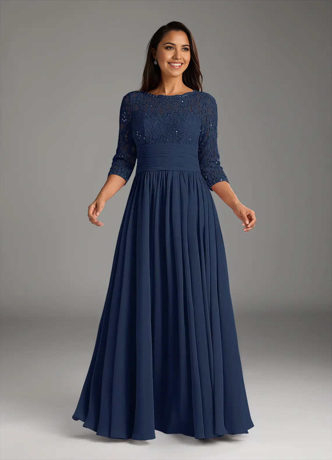 Wholesa A-Line Lace Chiffon Dark Navy formal dresses evening dress Mother of the Bride Dresses