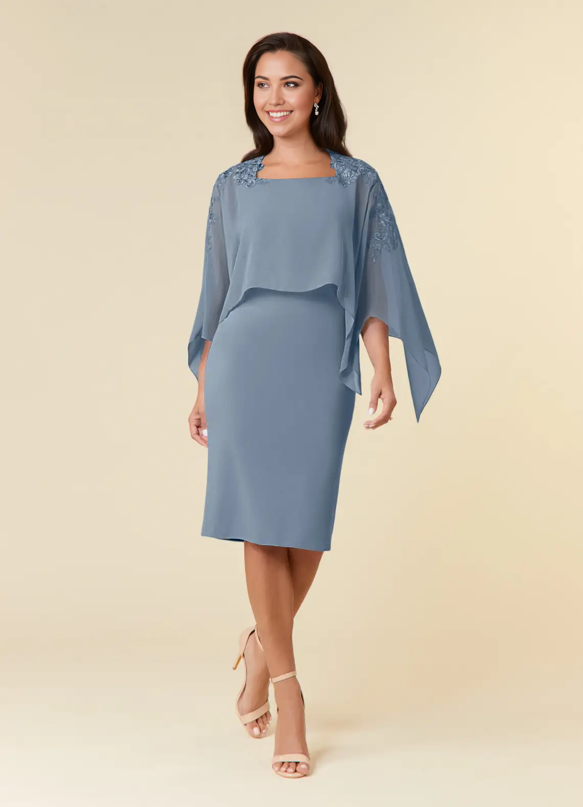 Wholesa Sheath Lace Chiffon Tea Length formal dresses evening dress Mother of the Bride Dresses