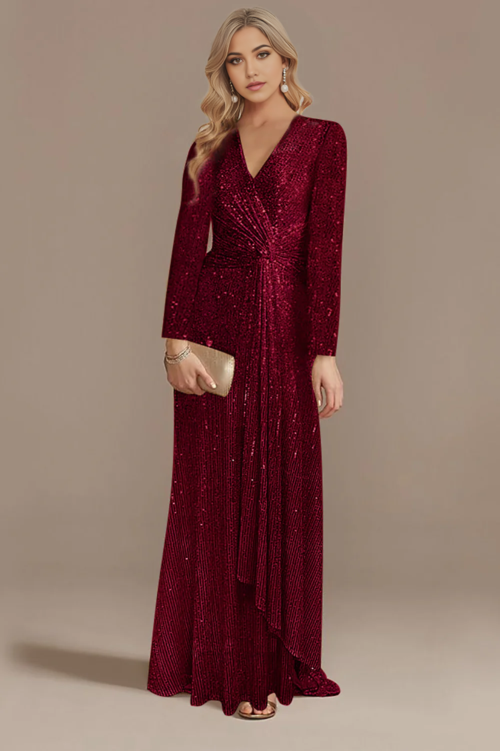 Wholesa A-line Glitter Mother of the Bride Dress with Long Sleeves