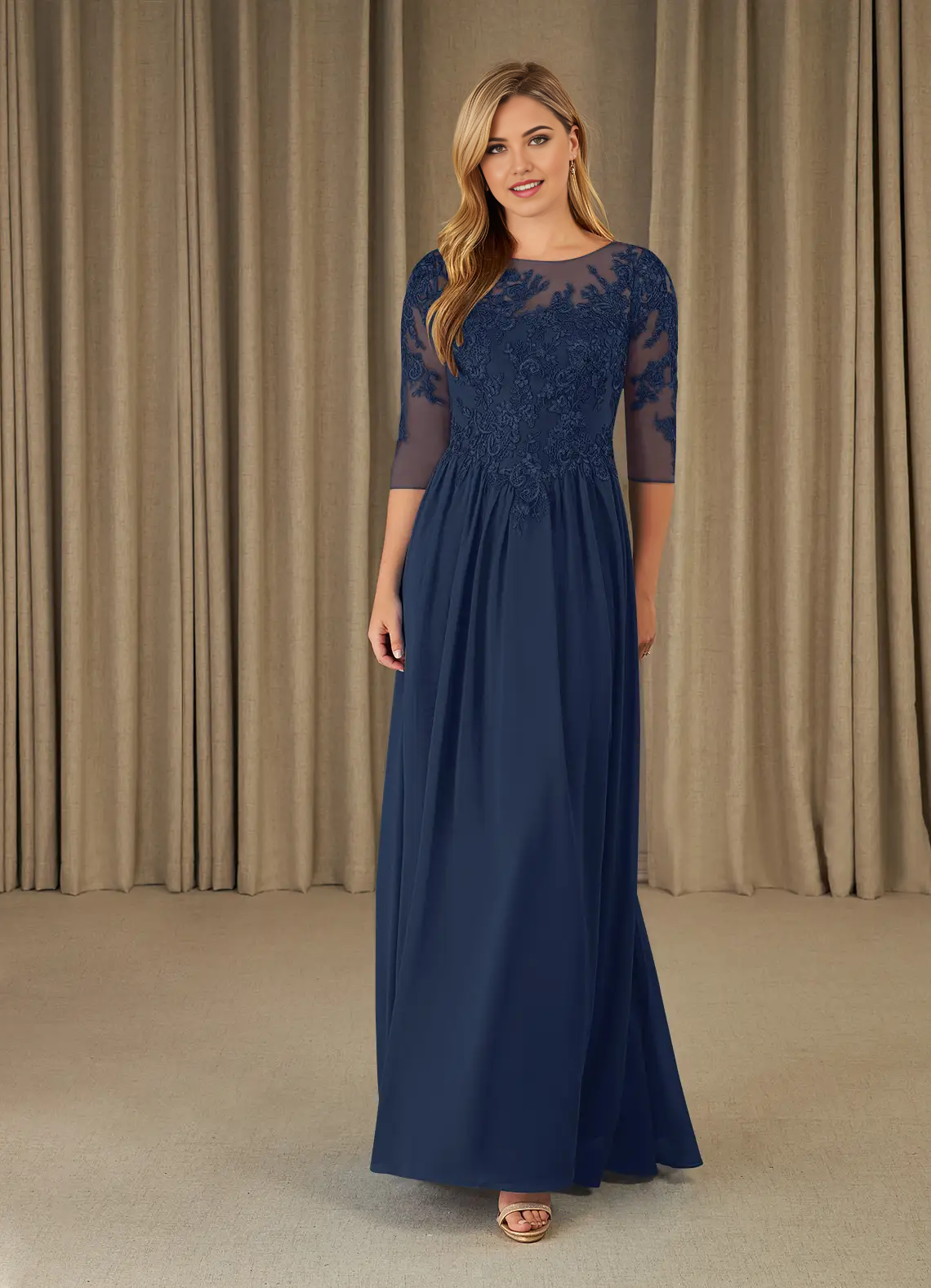 Wholesa A-Line Scoop Lace Chiffon Dark Navy formal dresses evening dress Mother of the Bride Dresses