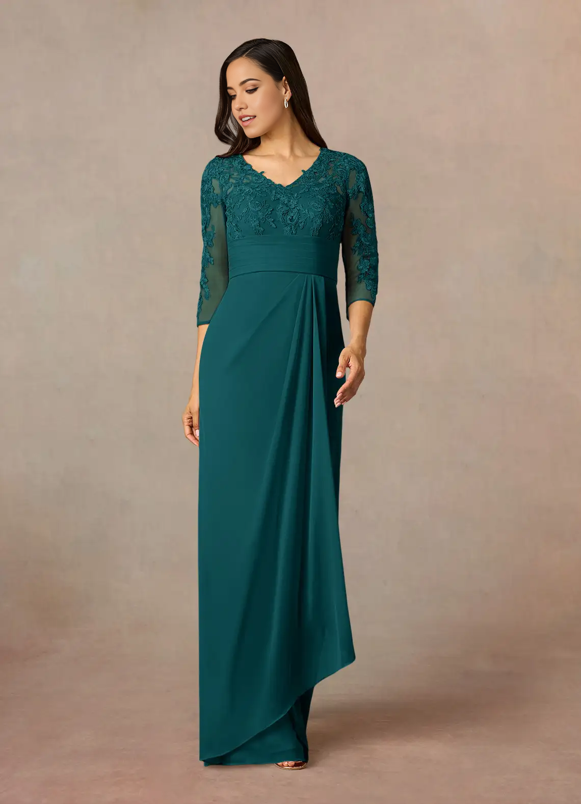 Wholesa Sheath Appliques Lace Peacock 3/4 Length Sleeve formal dresses evening dress Mother of the Bride Dresses