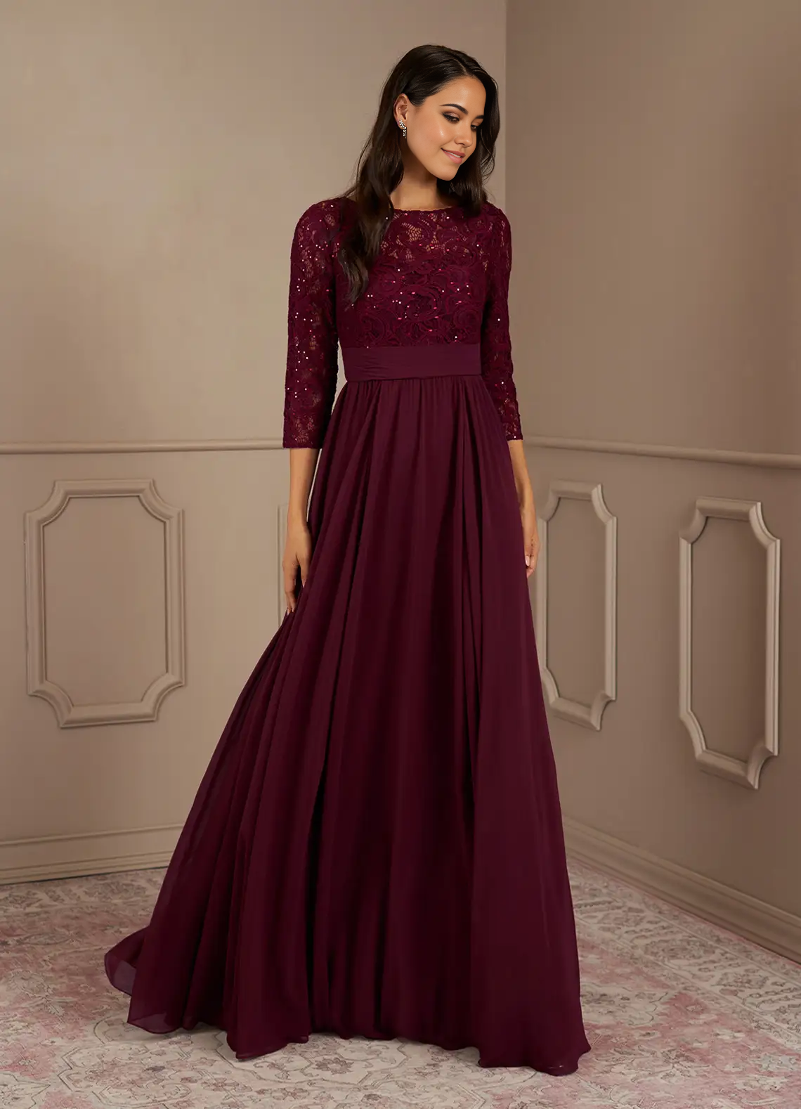 Wholesa A-Line Sequins Chiffon Cabernet formal dresses evening dress Mother of the Bride Dresses